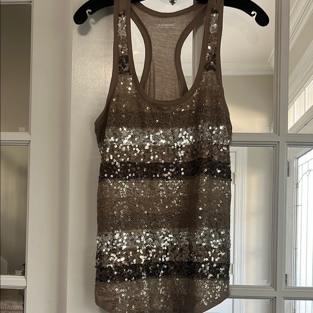 Brown and Silver Sequin Racerback Tank Top